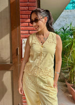 Load image into Gallery viewer, Butter Yellow Cotton Schiffli Coord