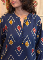 Load image into Gallery viewer, A-line Blue Ikat Coord with Bell Sleeves
