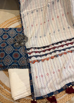 Load image into Gallery viewer, Blue Ajrak Cotton Suit & Applique Dupatta