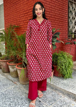 Load image into Gallery viewer, Maroon Ajrak Suit - Mirror Dupatta