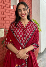 Load image into Gallery viewer, Black Cotton Suit - Mirror Work Dupatta
