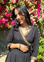 Load image into Gallery viewer, Black Rayon Angrakha Coord Set