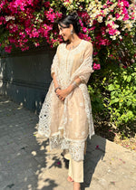 Load image into Gallery viewer, Beige Chanderi Cutwork Suit & Dupatta