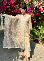 Load image into Gallery viewer, Beige Chanderi Cutwork Suit & Dupatta