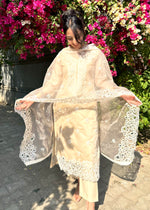 Load image into Gallery viewer, Beige Chanderi Cutwork Suit & Dupatta
