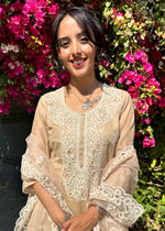 Load image into Gallery viewer, Beige Chanderi Cutwork Suit & Dupatta