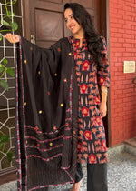 Load image into Gallery viewer, Black Cotton Suit - Mirror Work Dupatta