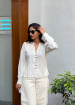 Load image into Gallery viewer, White Rayon Top with Mutton Sleeves