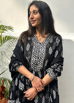 Load image into Gallery viewer, Black Cotton Block Print Suit & Cotton Dupatta