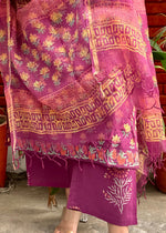 Load image into Gallery viewer, Purple Cotton Block Print Suit & Kota Doria Dupatta