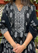 Load image into Gallery viewer, Black Cotton Block Print Suit & Cotton Dupatta