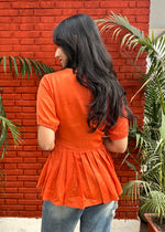 Load image into Gallery viewer, Orange Cotton Satin Wrap Top