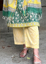 Load image into Gallery viewer, Green-White Cotton Suit & Kota Doria Dupatta