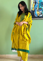 Load image into Gallery viewer, Mustard Malai Cotton Embroidered Suit Set