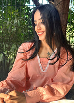 Load image into Gallery viewer, Peach Cotton Flex Coord with Pearl Buttons