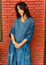 Load image into Gallery viewer, Blue Cotton Block Print Suit & Mulmul Dupatta