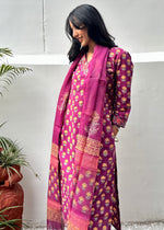 Load image into Gallery viewer, Purple Cotton Block Print Suit & Kota Doria Dupatta