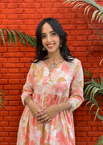 Load image into Gallery viewer, Peach Floral Rayon Moss Coord Set