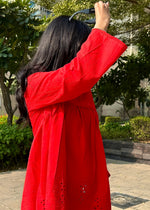 Load image into Gallery viewer, Red Cotton Shiffli A-Line Empire Top
