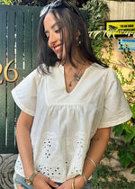 Load image into Gallery viewer, White Cotton Shiffli Top with Gathers
