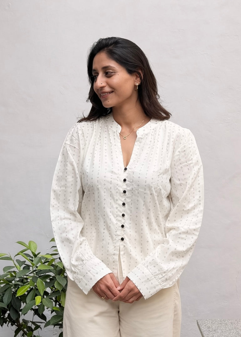 White Rayon Top with Mutton Sleeves