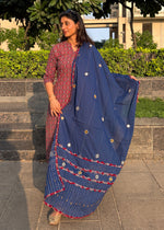 Load image into Gallery viewer, Maroon Ajrak Cotton Suit with Mirror Work Dupatta
