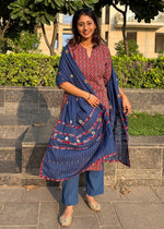 Load image into Gallery viewer, Yellow Ajrak Cotton Suit &amp; Mirror Work Dupatta
