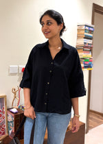 Load image into Gallery viewer, White &amp; Blue Striped Boxy Cotton Shirt

