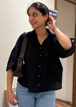 Load image into Gallery viewer, White &amp; Blue Striped Boxy Cotton Shirt
