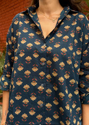 Midnight Blue Block Print Oversized Shirt