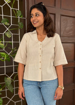 Load image into Gallery viewer, Tan White Striped Cotton Flex Shirt