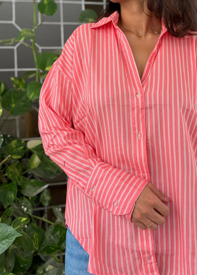 Orange-White Striped Rayon Shirt