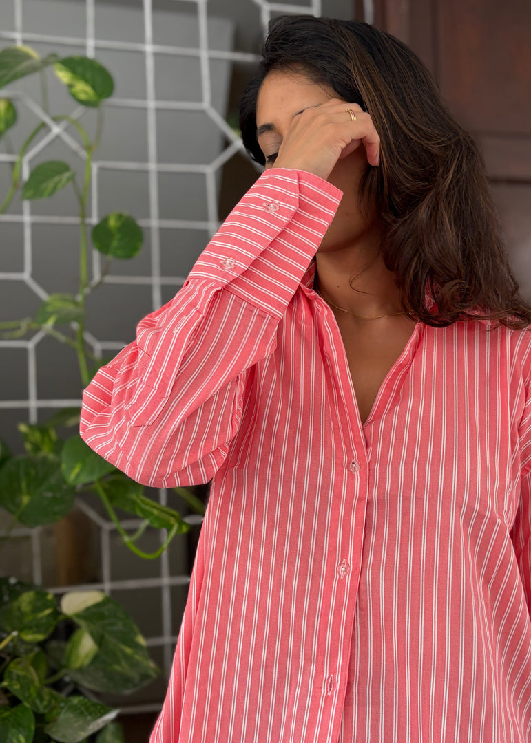 Orange-White Striped Rayon Shirt