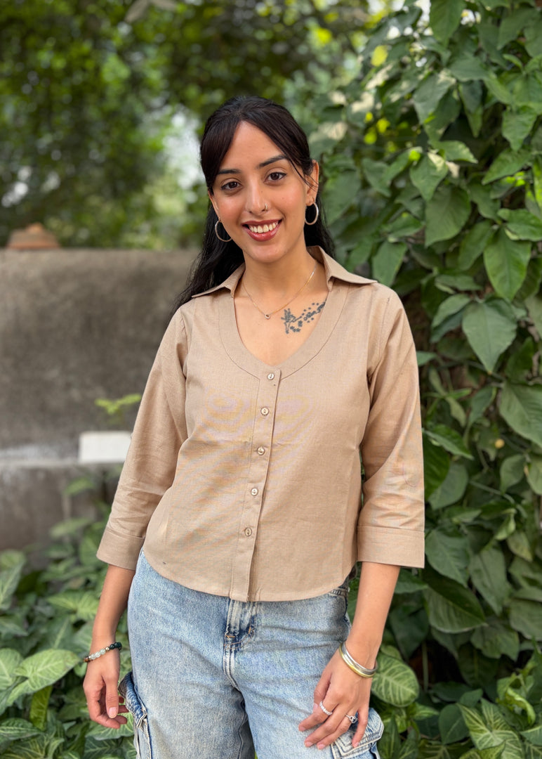 Light-Blue Cotton Flex Button Shirt