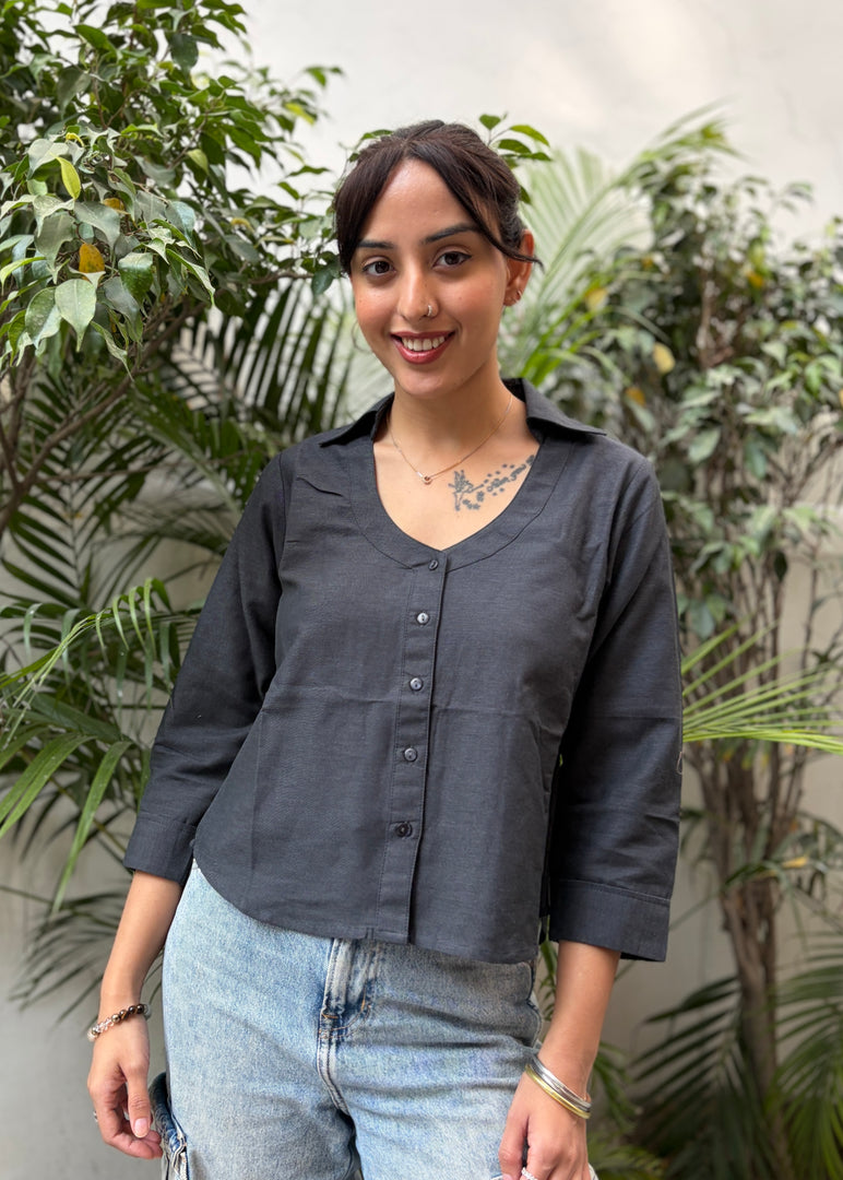 Charcoal Grey Cotton Flex Shirt