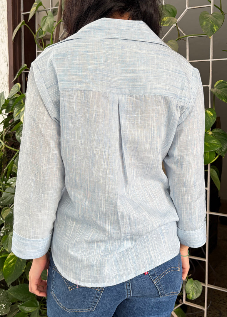 Light-Blue Cotton Flex Button Shirt