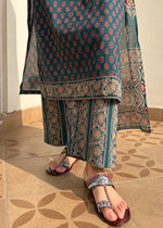 Load image into Gallery viewer, Teal Hand Block Printed Kurta Set