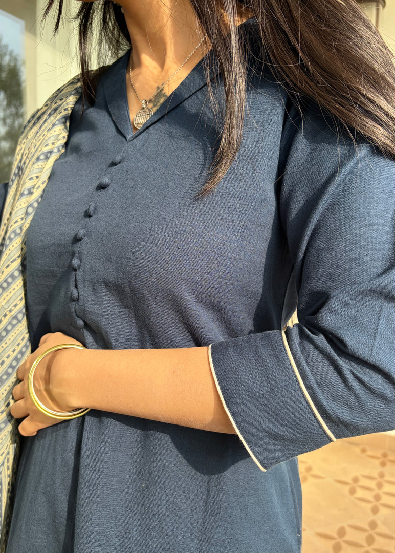 Deep Blue Cotton Kurta Set