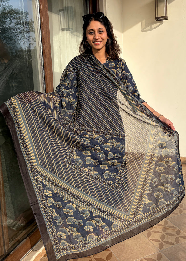 Indigo Floral Cotton Kurta Set