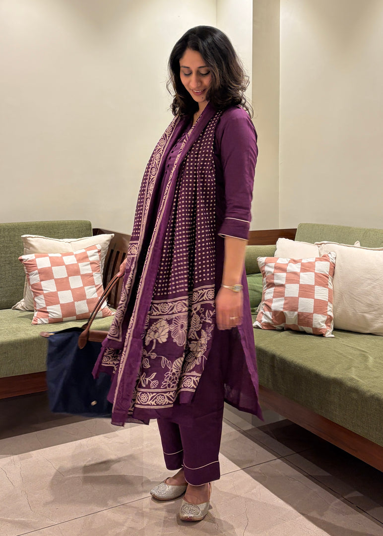 Purple Cotton Kurta Suit Set