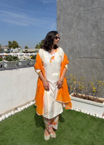 Load image into Gallery viewer, White Orange Cotton Kurta Set