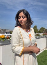 Load image into Gallery viewer, White Orange Cotton Kurta Set