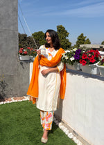 Load image into Gallery viewer, White Orange Cotton Kurta Set