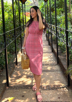 Load image into Gallery viewer, Red &amp; White Gingham Cotton Midi Dress