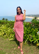 Load image into Gallery viewer, Red &amp; White Gingham Cotton Midi Dress
