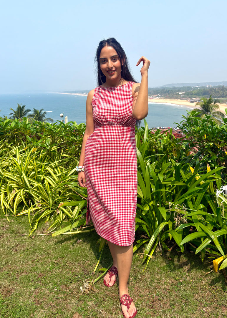 Red & White Gingham Cotton Midi Dress – EverVére