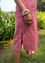 Load image into Gallery viewer, Red &amp; White Gingham Cotton Midi Dress