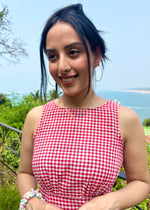 Load image into Gallery viewer, Red &amp; White Gingham Cotton Midi Dress