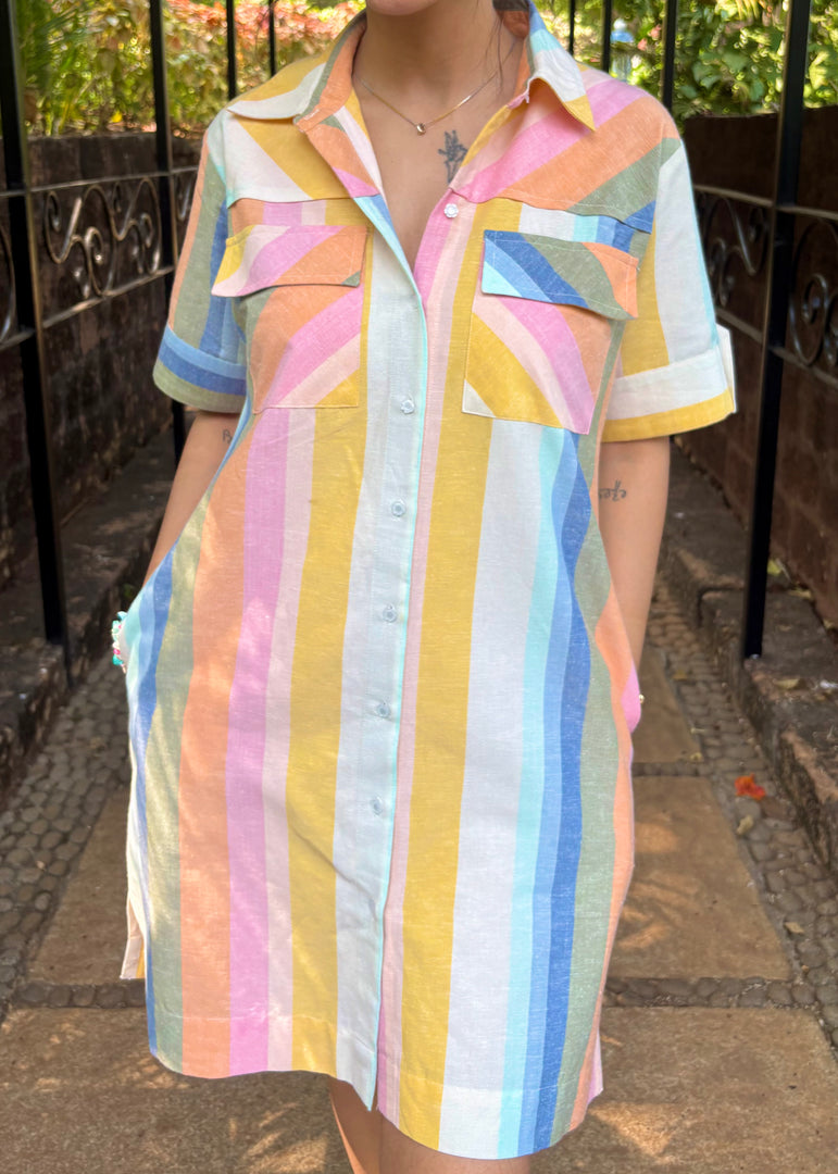 Pastel Stripe Cotton Shirt Dress