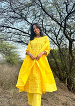 Load image into Gallery viewer, Yellow Cotton Applique Suit &amp; Dupatta
